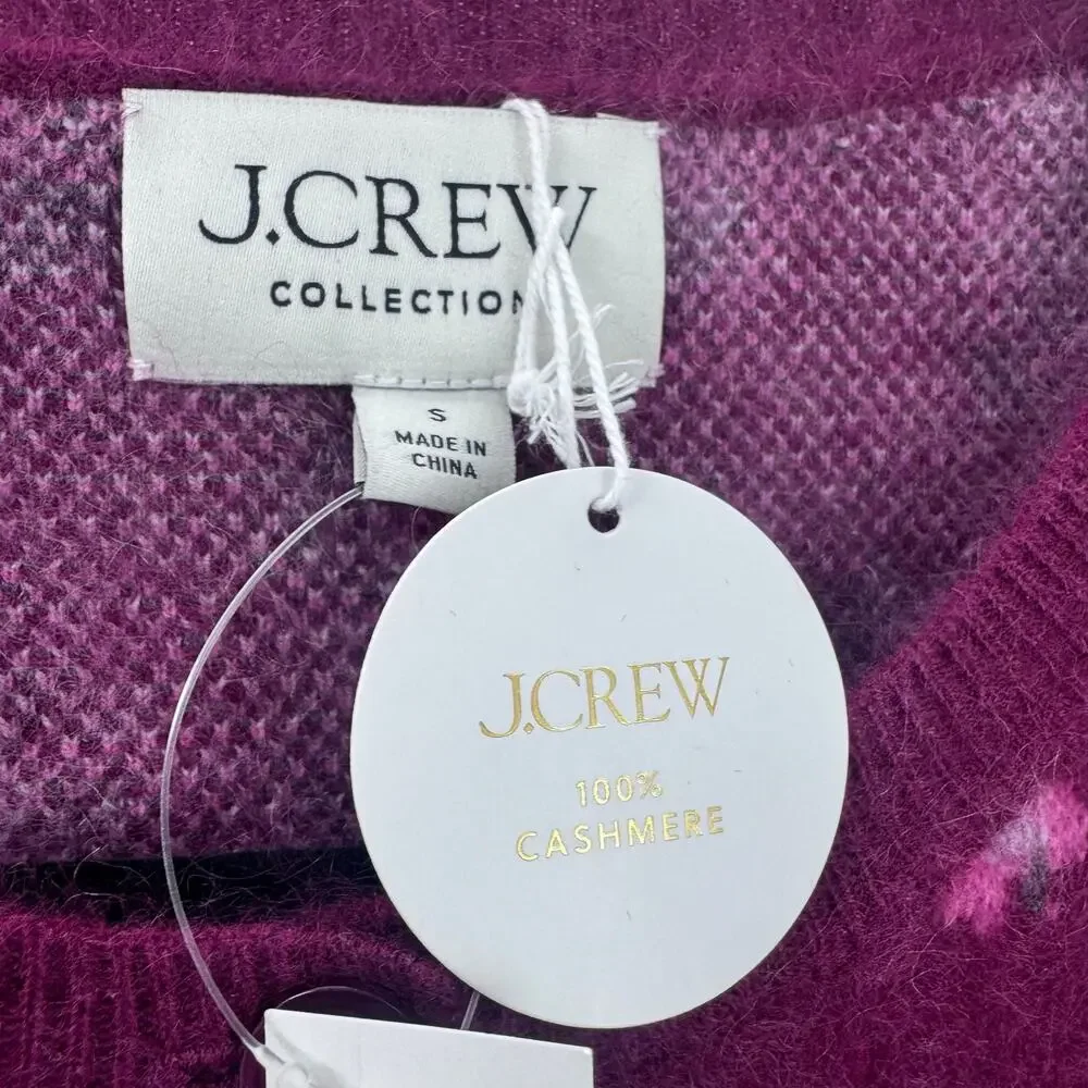 J. Crew Collection Brushed Cashmere Cardigan Floral Mulberry Roses Size S NWT